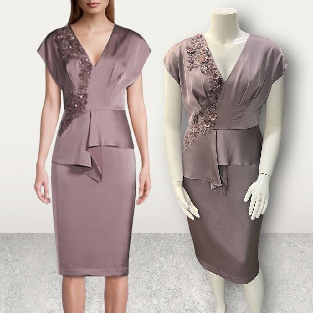 Aidan Mattox Violet Short Sleeve Beaded Detail Formal Dress